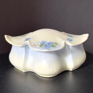 Antique RS Germany Trinket Dish Powder Jar Blue Flowers Hand Painted Signed M.S.